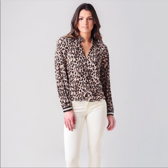 SAYLOR Astoria Leopard Print Micro-pleat Long Sleeve Blouse - Picture 1 of 12